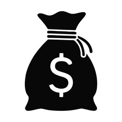 Solid Black Financial Money Bag Silhouette Representing Wealth and Savings