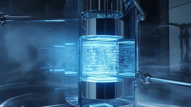 Quantum Processor in Cryogenic Chamber with Glowing Superconducting Circuits Futuristic Lab
