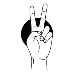 Symbolic Peace Sign Gesture with Bold Black Circle Accent Background