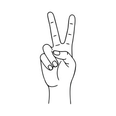 Elegant Peace and Victory Hand Gesture Line Drawing Art Design