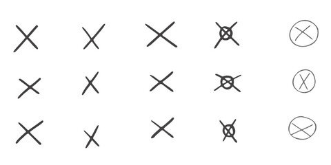 A seamless pattern of hand-drawn X marks and crossed symbols in varied sizes and styles, featuring simple sketch lines and circular outlines, ideal for decorative, minimalist, and playful design uses.