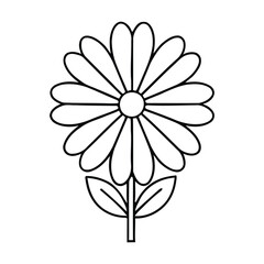 Simple Outline Daisy Flower Drawing with Two Leaves for Artistic Projects
