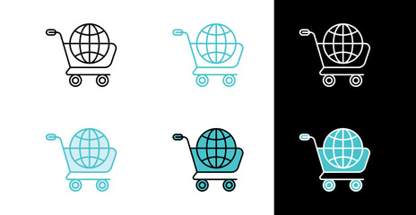 Shopping cart with globe icon for global e-commerce and online retail in line and fill style © FreemiumStock