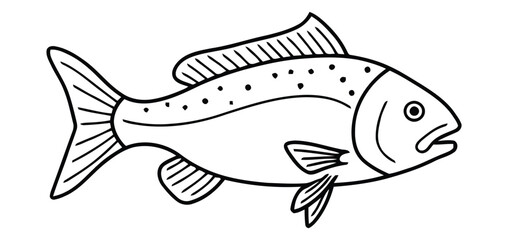 Spotted River Fish Outline Drawing with Distinctive Markings for Nature Themes