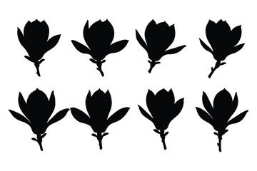 Stunning Collection of Black Magnolia Flower Silhouettes on White Background