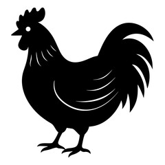 Silhouette of a rooster standing on a white background on transparent background