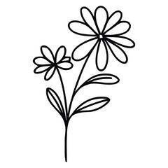 Beautiful Minimalist Black Outline Drawing of Two Flowers with Greenery
