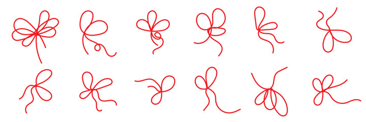 Hand-drawn ribbon bow doodles for decorative design. Collection of playful, loosely sketched bow doodles ideal for handmade graphics, gift tag designs, invitation accents, and creative illustration    © KD Vector Studio