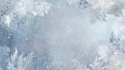 Soft focus frosty snowflake border with a bright glowing center perfect for winter holiday or christmas design backgrounds