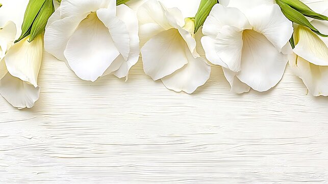 Elegant clean white tone with petals descending gracefully and space for text or design