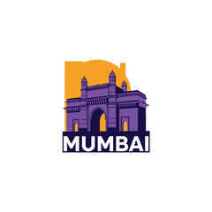 2D icon of Mumbai with a stylized Gateway of India silhouette