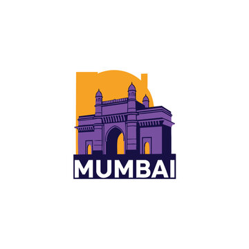 2D icon of Mumbai with a stylized Gateway of India silhouette