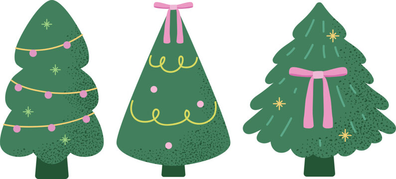 Christmas Tree Textured Illustration with Ribbon Collection