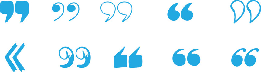 Obraz premium Set of blue quote marks punctuation signs symbols