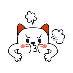 Angry, frustrated cat cartoon character making grumpy face with steam coming from head, isolated on white