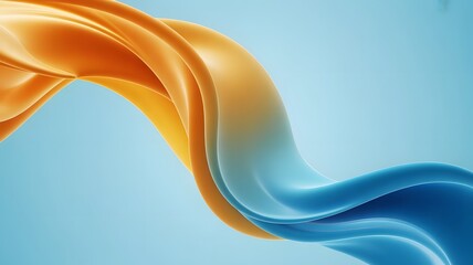 Abstract Flowing Orange and Blue Silk Wave Artwork