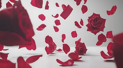 White clean surface with floating pink petals and elegant text area centered composition