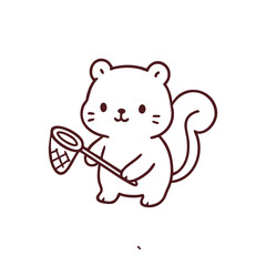 Cartoon Squirrel with Butterfly Net
