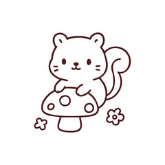 Cute Cartoon Squirrel on a Mushroom Illustration