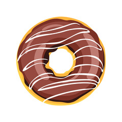 Donut with chocolate glaze isolated on white background. Top view. Vector cartoon flat illustration.