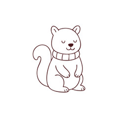 Happy Squirrel Wearing Scarf Simple Line Art Illustration