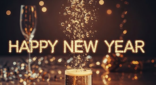 Happy New Year Celebration With Sparkling Champagne