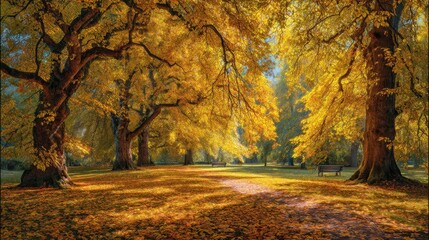 Fototapeta premium A tranquil fall escape where nature’s gold whispers quiet abundance.