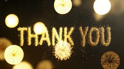 Golden thank you message with sparkling light effects on a dark background, perfect for expressing gratitude and appreciation in a visually stunning manner