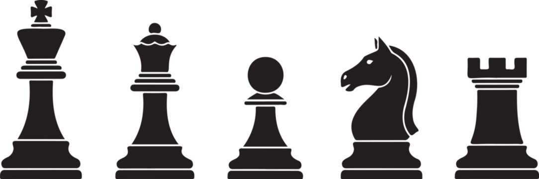 Chessboard vector. Black chess pieces silhouette king queen bishop rook knight pawn vector