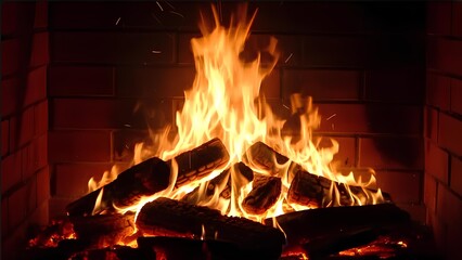 Cozy Fireplace Burning Wood – Warm Fire Flames and Glowing Embers