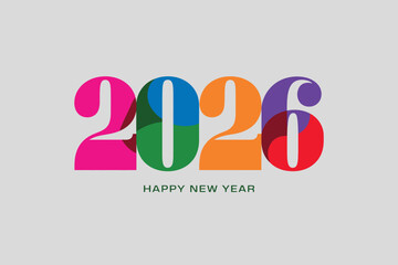 Colorful 2026 happy new year greeting with gray background