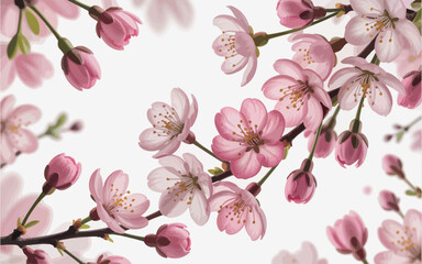 Fototapeta premium Delicate pink cherry blossoms blooming on branches against a white background