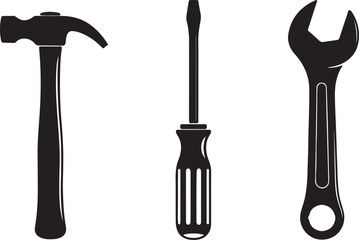 Wrench, hammer, and screwdriver crossed icon representing tools and maintenance