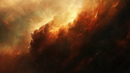 Obraz premium Dramatic Cosmic Clouds and Stellar Nebula in Fiery Hues of Red, Orange, and Yellow with Twinkling Stars in Dark Space