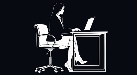 Professional Woman Working on Laptop at Desk.
