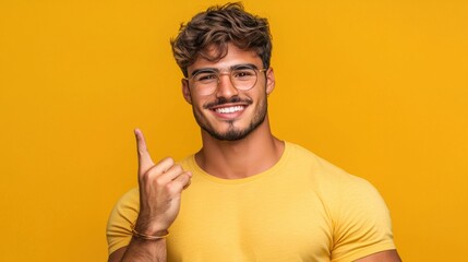 Smiling Man with Short Hair and Glasses on Yellow Background