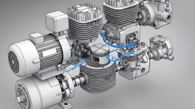 Industrial Air Compressor Part Close Up Detailed 3D Render for Engineering and Manufacturing Concepts