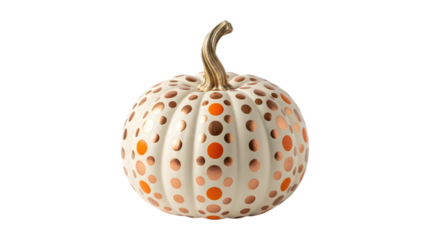Elegant White Pumpkin Adorned with Copper and Orange Polka Dots for Festive Autumn Decorations and Seasonal Displays