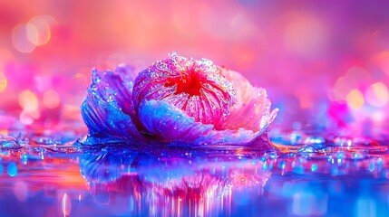 Clean botanical scene with floating leaf details and glistening water reflection