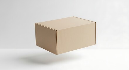 Floating Brown Cardboard Box Mockup on Clean White Background for Packaging and Delivery