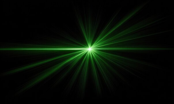 A bright green burst of light emanating from a central point, against a black background - Powered by Adobe