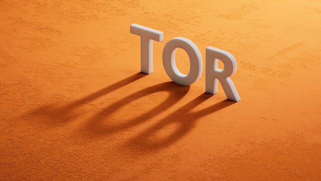 TOR concept on wooden beige cubes .3D rendering.