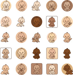  Create a kinds of deferent Baby color icon vector art with white background..
