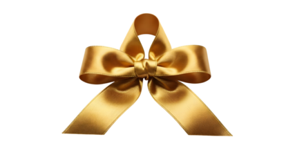 Elegant golden satin ribbon bow with ornate pattern on black background for celebrations