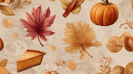 Fototapeta premium A cozy, repeatable fall design where harvest abundance meets old-world charm.