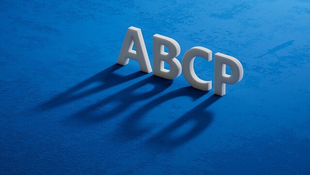 Word abcp on shadow of 3d charcaters with copy space.close up of shadow of 3d charcaters,Business Concept.3D rendering.