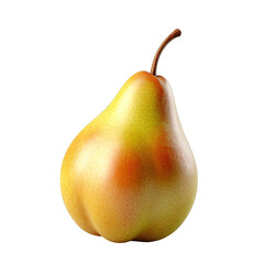Realistic 3D Rendering of a Ripe Pear with a Stem Isolated on a Transparent Background Showcasing its Yellow Green and Red Hues