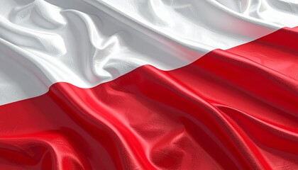 Waving Polish Flag with Satin Fabric Texture Symbol of Patriotism and National Pride