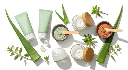 Discover natural skincare beauty with aloe vera and organic clay masks for healthy, glowing skin in a minimalist wellness spa setting perfect for self-care