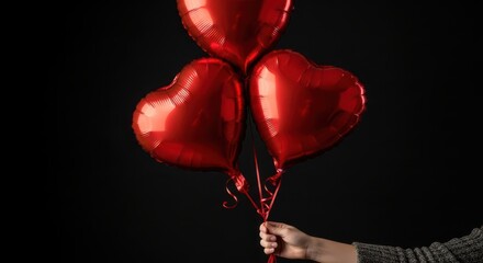 Red Heart Balloons on Dark Background for Romantic Celebration